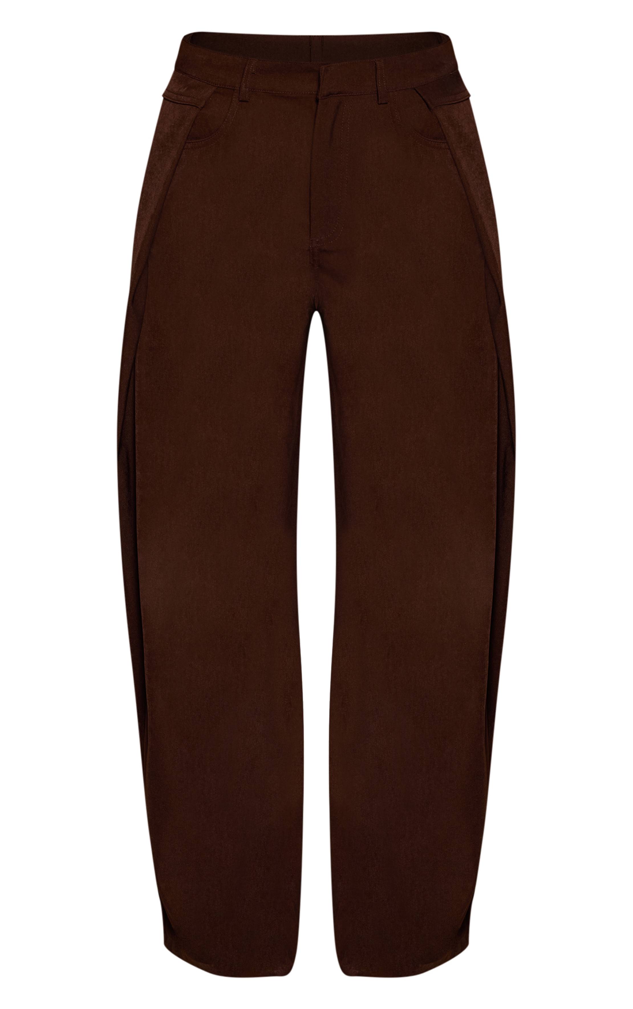 Chocolat Pantalon Large Tissé À Plis Latéraux