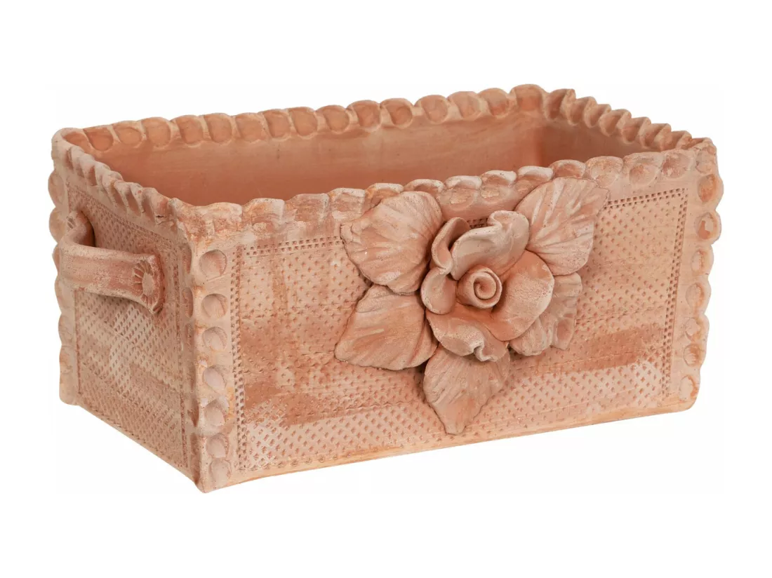 BISCOTTINI Jardinière - Finition Argile Marbrée Toscane - Jardin - Boîte de Rangement - Décorative - Extérieur - Terrasse - Balcon - 42x25x17cm