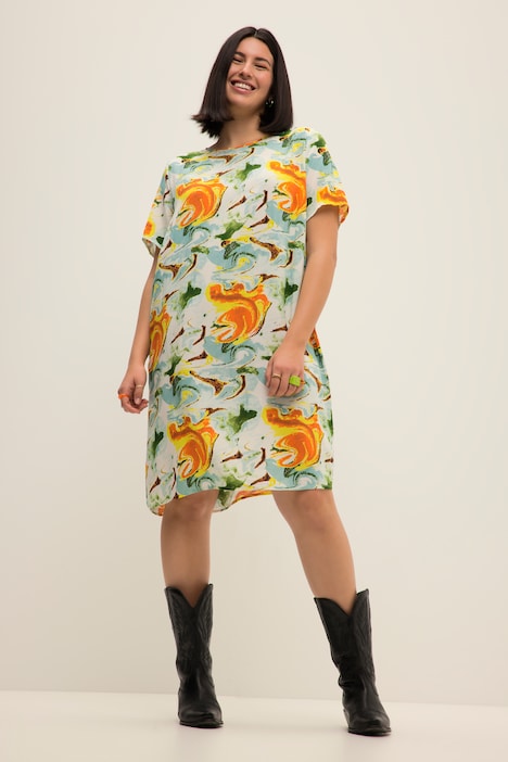 Minikleid, Straight Fit, Color Print, Rundhals, Halbarm