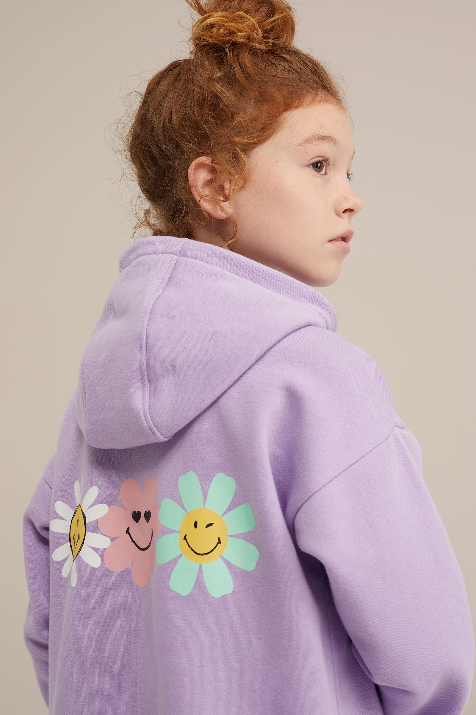 Meisjes SmileyWorld® sweatjurk met opdruk WE Fashion Lichtpaars