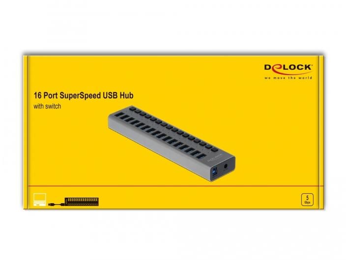 Delock USB-Hub 16-Ports und Schalter Stabiler USB Hub von Delock im Metallgehäuse