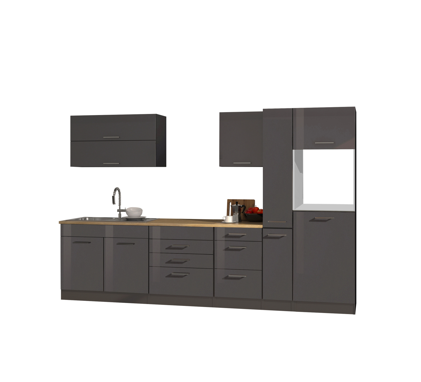 Küchenblock ROM - grau Hochglanz - 320 cm