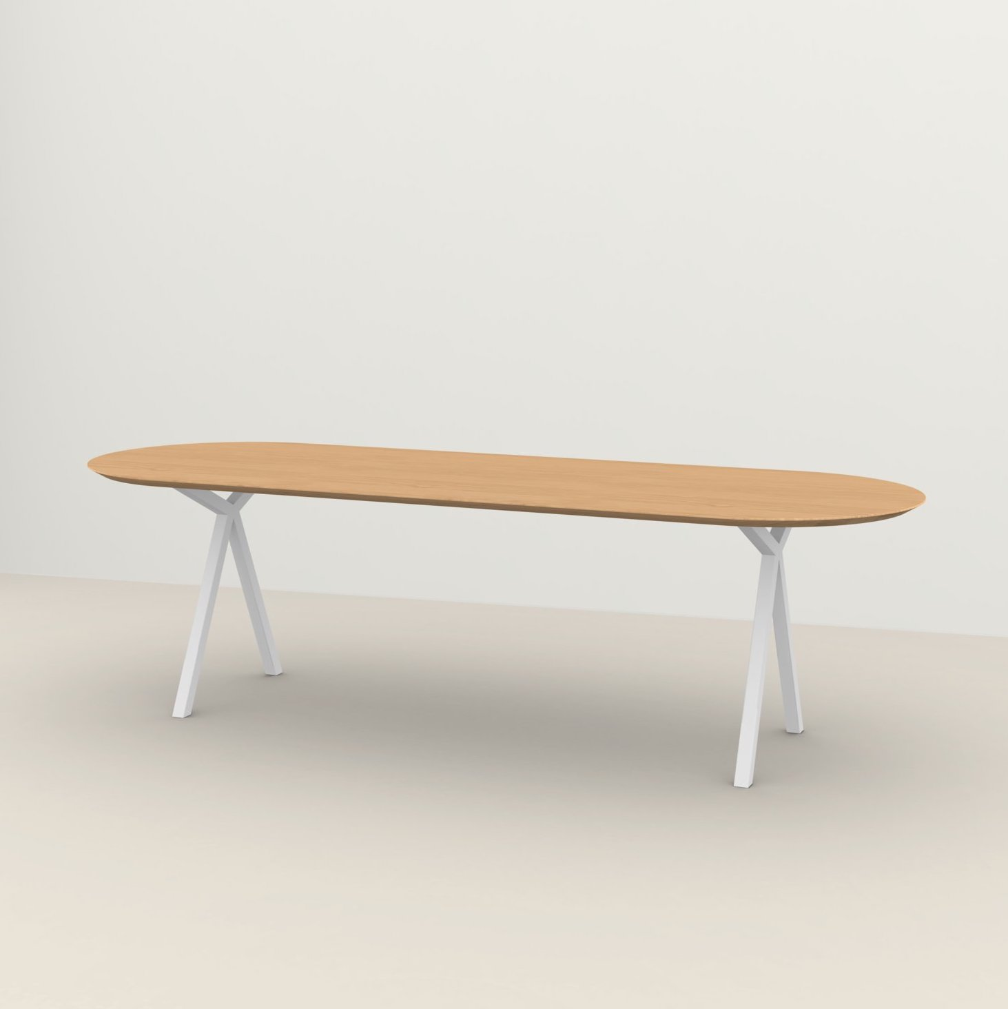 Studio HENK tafel Slim X-type Plat ovaal - wit frame, hardwax light 3041 220 x 90 cm | HWO NL 3041 | Verjongde Rand | Frame Wit