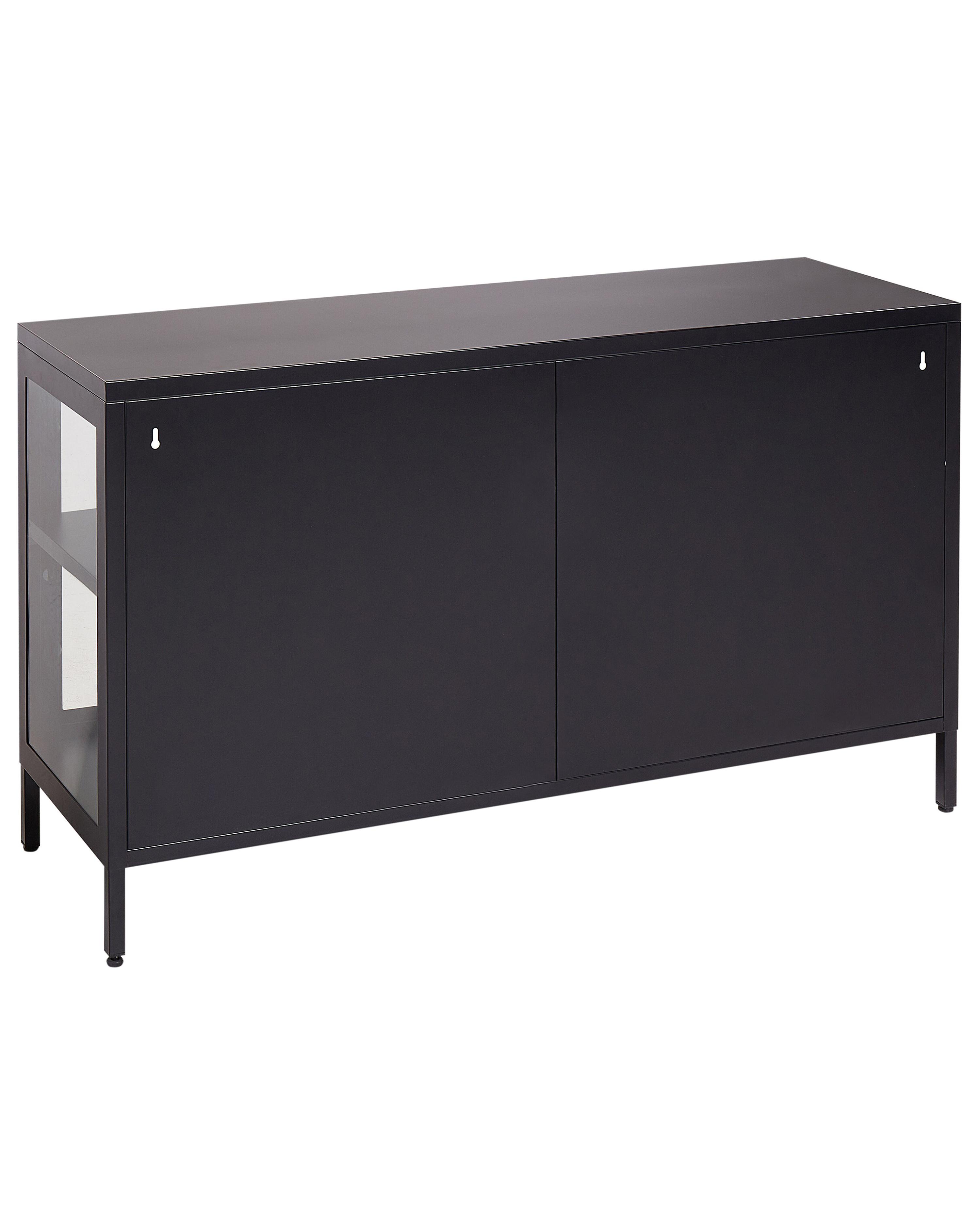 Dressoir met glazen deuren NEWPORT Metaal 115 cm Zwart