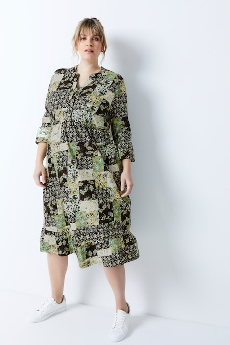 Bellieva-Kleid, Jersey, Rundhals, Volants, 3/4-Ärmel, Biobaumwolle, GOTS