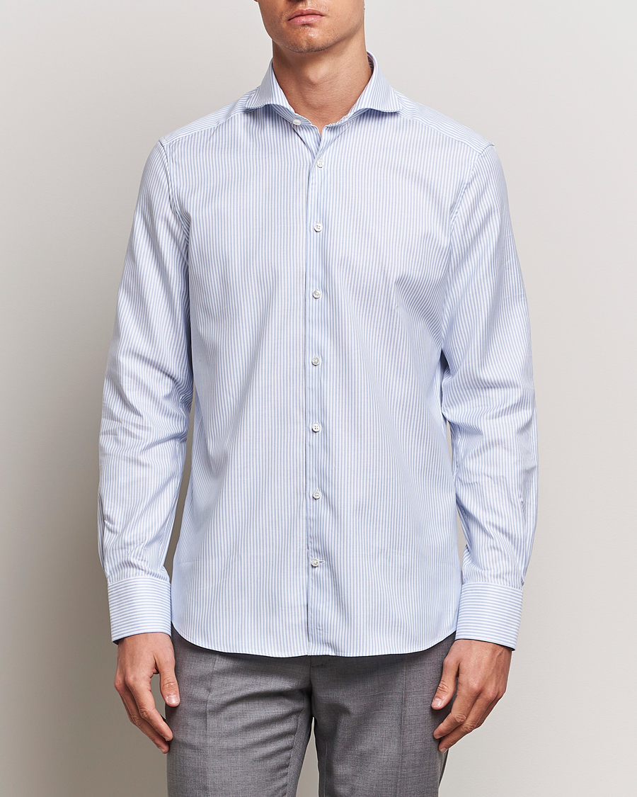 Stenströms 1899 Slimline Supima Cotton Striped Shirt White/Blue