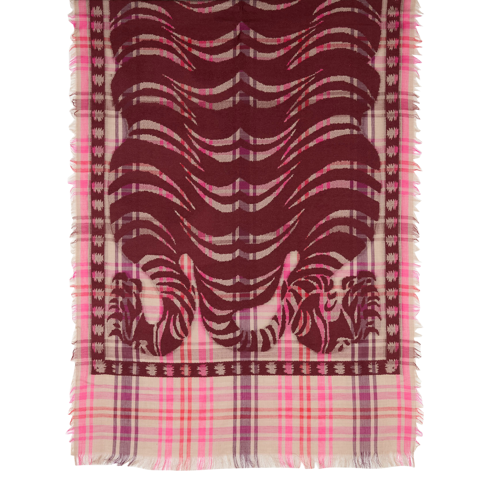 Foulard à carreaux en lain et en coton mélangés | Rose