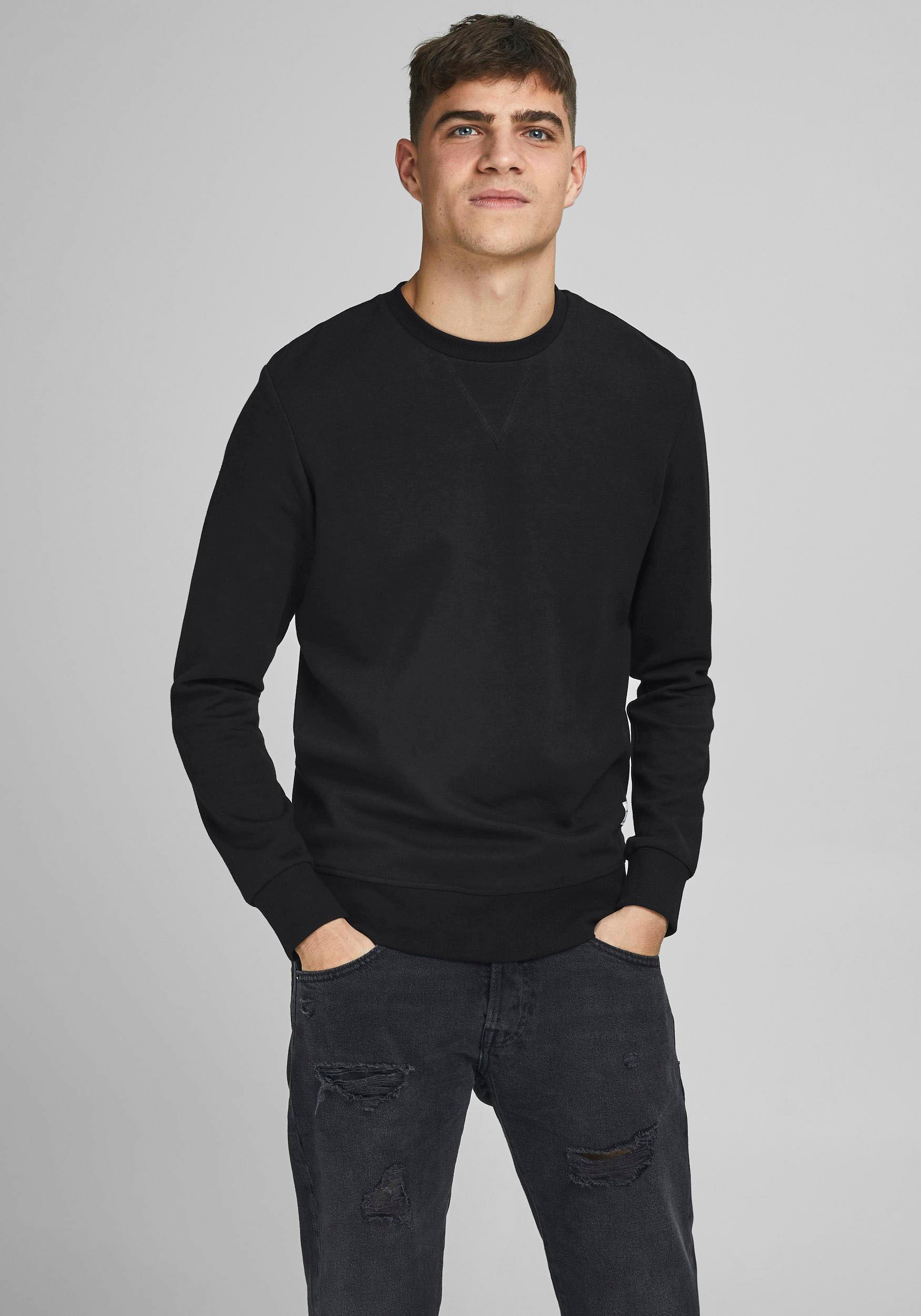 Jack & Jones Sweatshirt »JJEBASIC mit Flaglabel und weicher Baumwollmischung«, unifarben, modisch, regular fit, Baumwolle, Rundhals