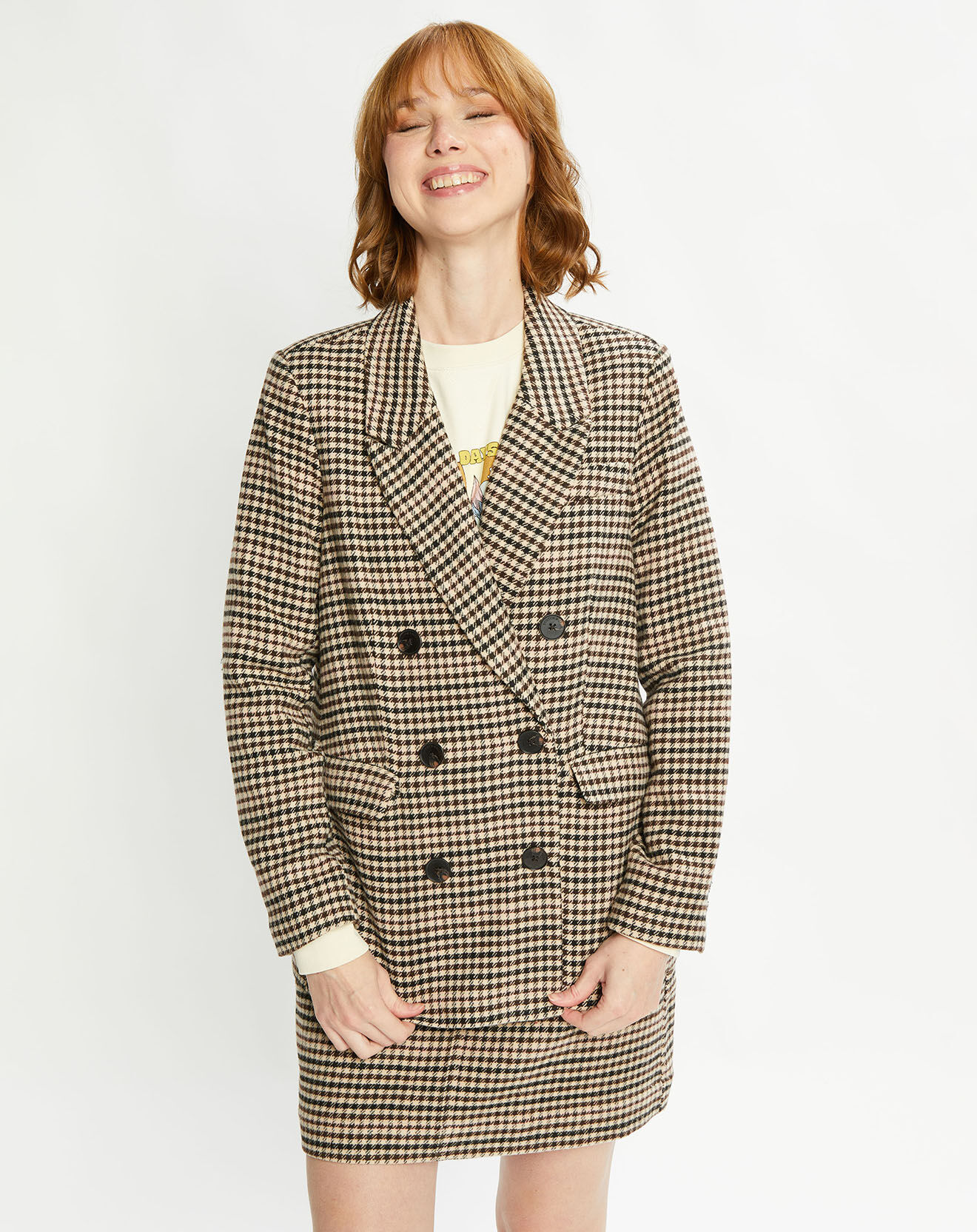 Scotch & Soda Blazer en Laine mélangée Boutonnage Check beige/marron