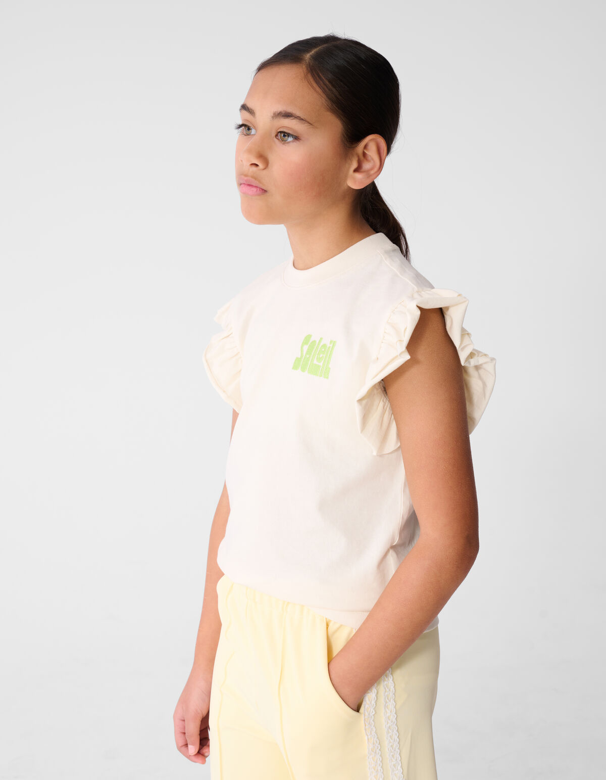 Ruffle Soleil Artwork T-shirt Gebroken Wit