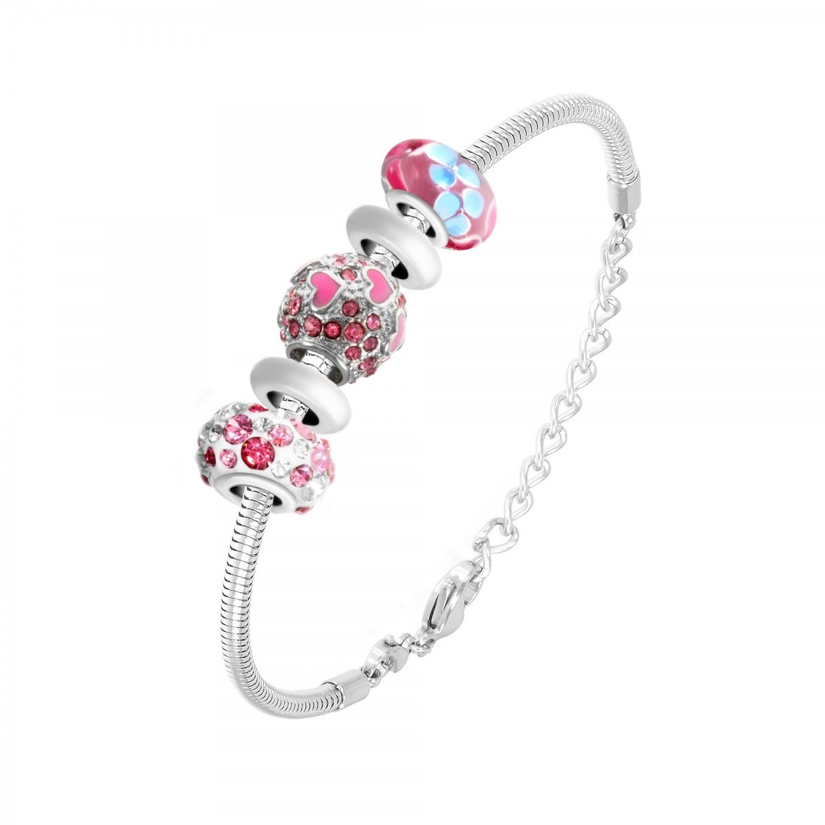 Bracelet de charms perles roses et acier SC Crystal