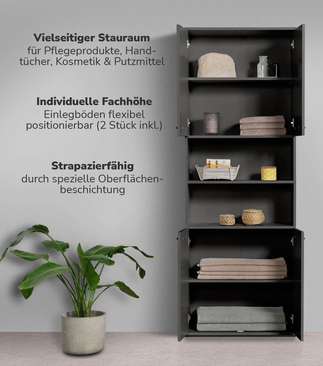mokebo badkamer hoge kast 'The Captain', badkamerkast in 180x65x34 (HxBxD in cm) in antraciet