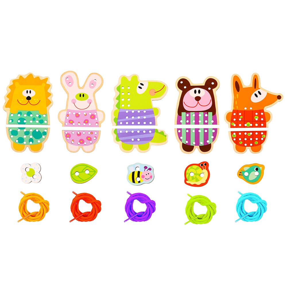 Tooky Toy Spielzeug Nähspiel Holz-Tiere TL417 Schnürtiere 20 teilig ab 3 Jahren orange