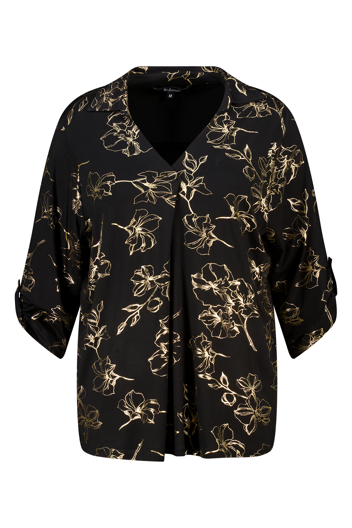 Top met stretch en foil print Zwart