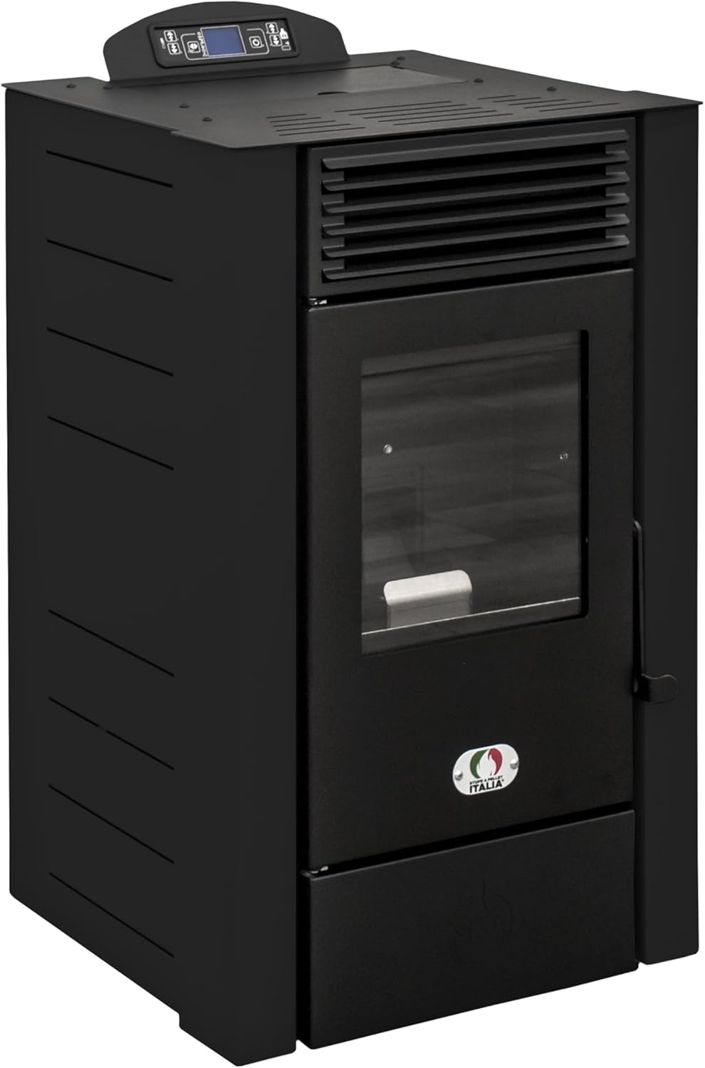 STUFE A PELLET ITALIA Alaska 10 KW | Pelletöfen mit Belüftung Effizienz 91% Heizt 85m² Autonomie 20 Sdt. Programmierbar 5 Geschwindigkeiten und Kräfte 24M Garantie Schwarz
