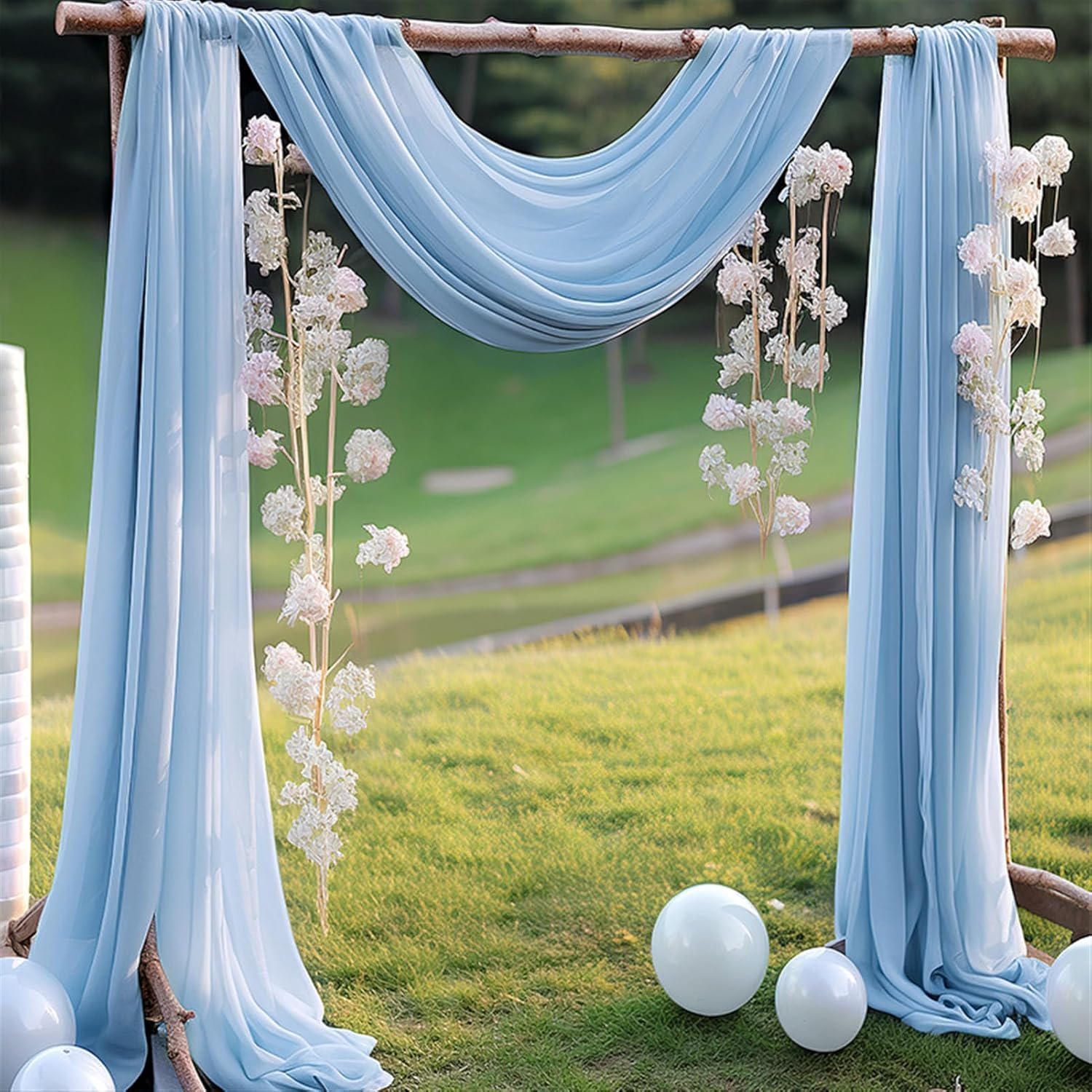 (2er Set) 550x75cm Polyester Hochzeit Vorhang Drapierstoff für Hochzeitsbogen Freihand Deko Gardine Party Foto Requisite - Blau
