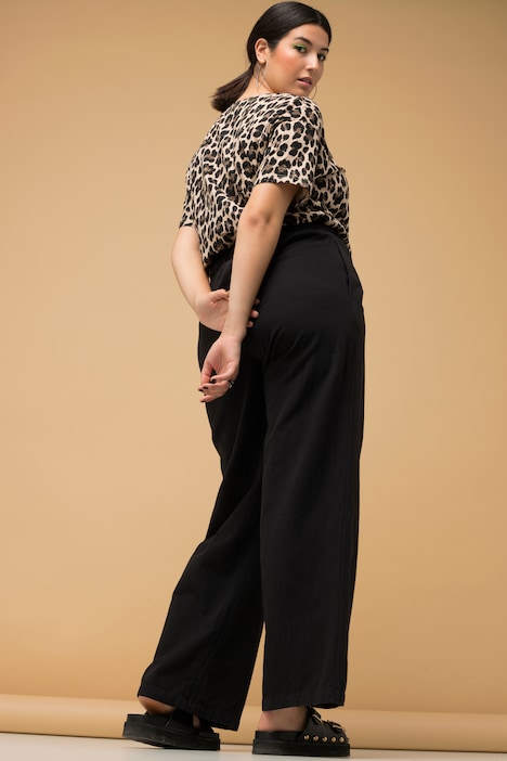 Leinenmix-Hose, Wide Legs, HighWaist, Elastikbund