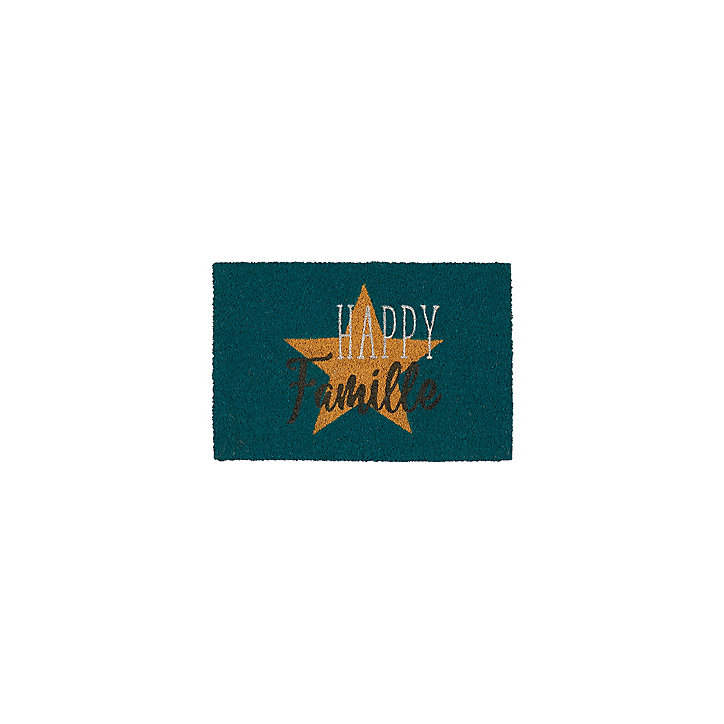 Tapis d'entrée coco Doormat happy famille L.40 x l.60 cm bleu