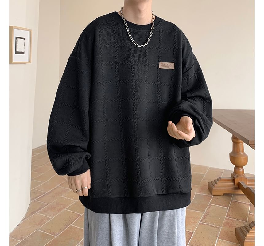 YERGO - Sweatshirt met ronde hals en effen patroon en reliëf