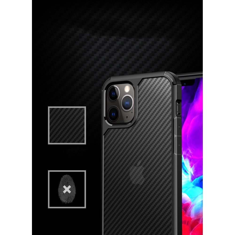 iPhone 12 / iPhone 12 Pro Hybrid TPU Bumper Case Schutz Hülle Carbon Look - Schwarz / Transparent