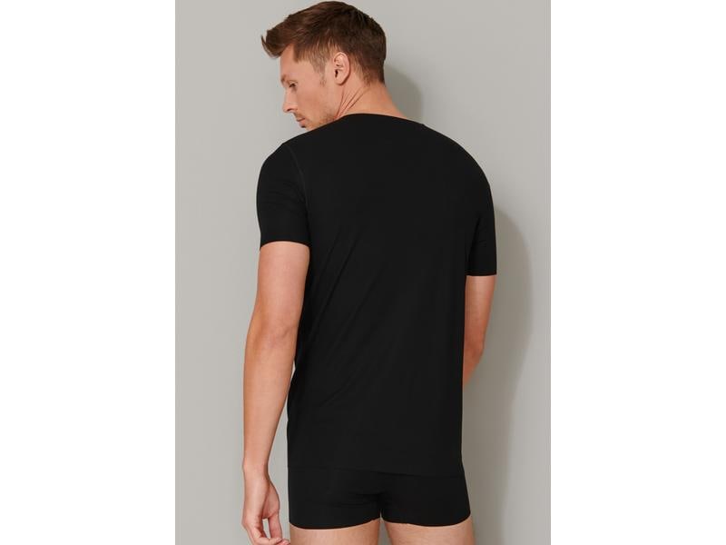 SCHIESSER T-Shirt Herren Laser Cut V-Ausschnitt, Schwarz, L Schwarzes Kurzarmshirt für Herren