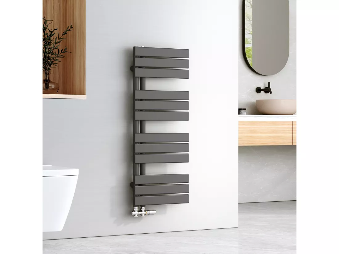 EMKE Sèche-serviettes à Eau Chaude Panneau Plat, Sèche-serviettes connexion latérale pour, Anthracite 1041x400mm 456Watts
