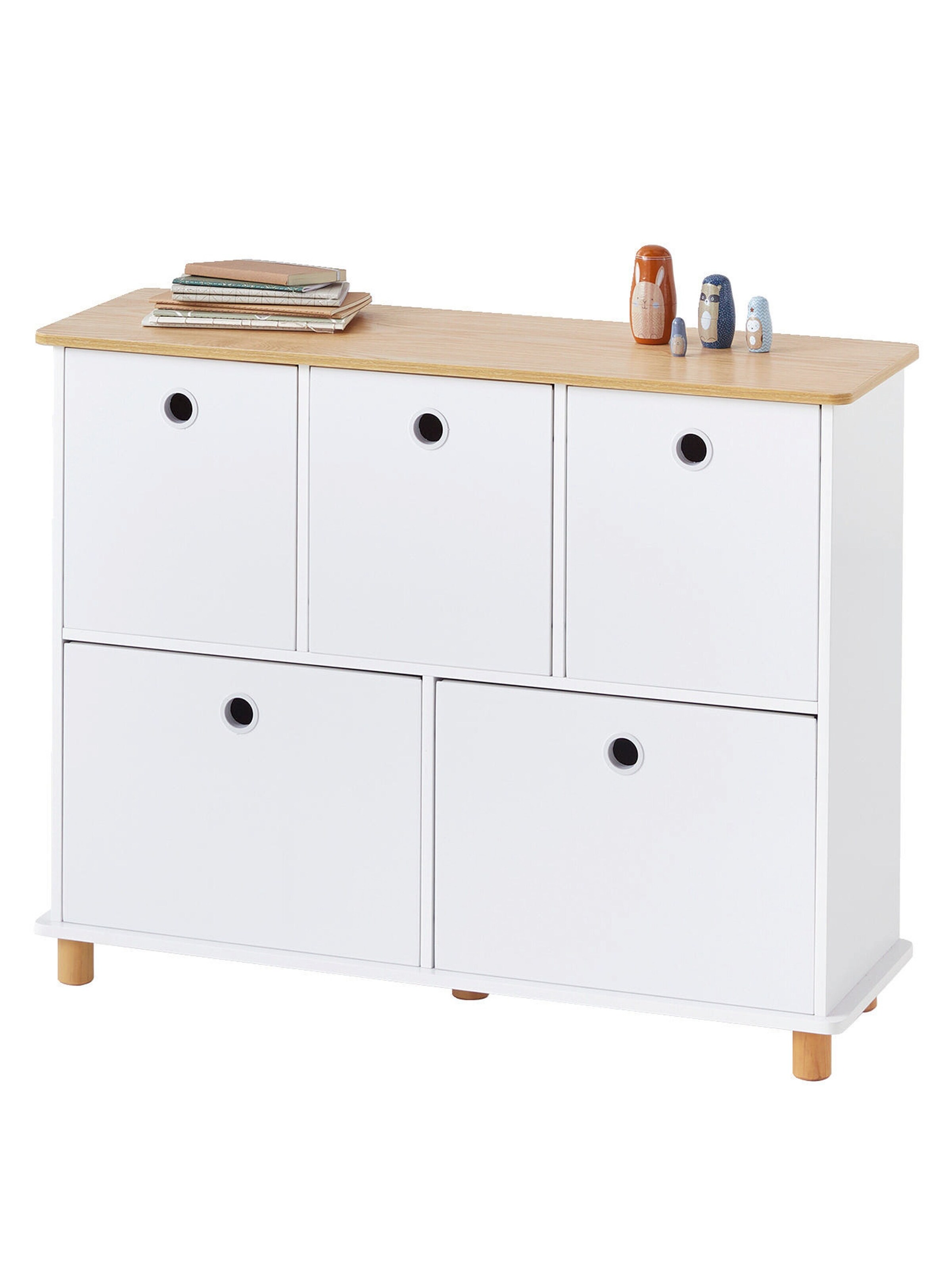 Vertbaudet Kinderzimmer Sideboard PTILOU, 5 Schubladen weiß/natur