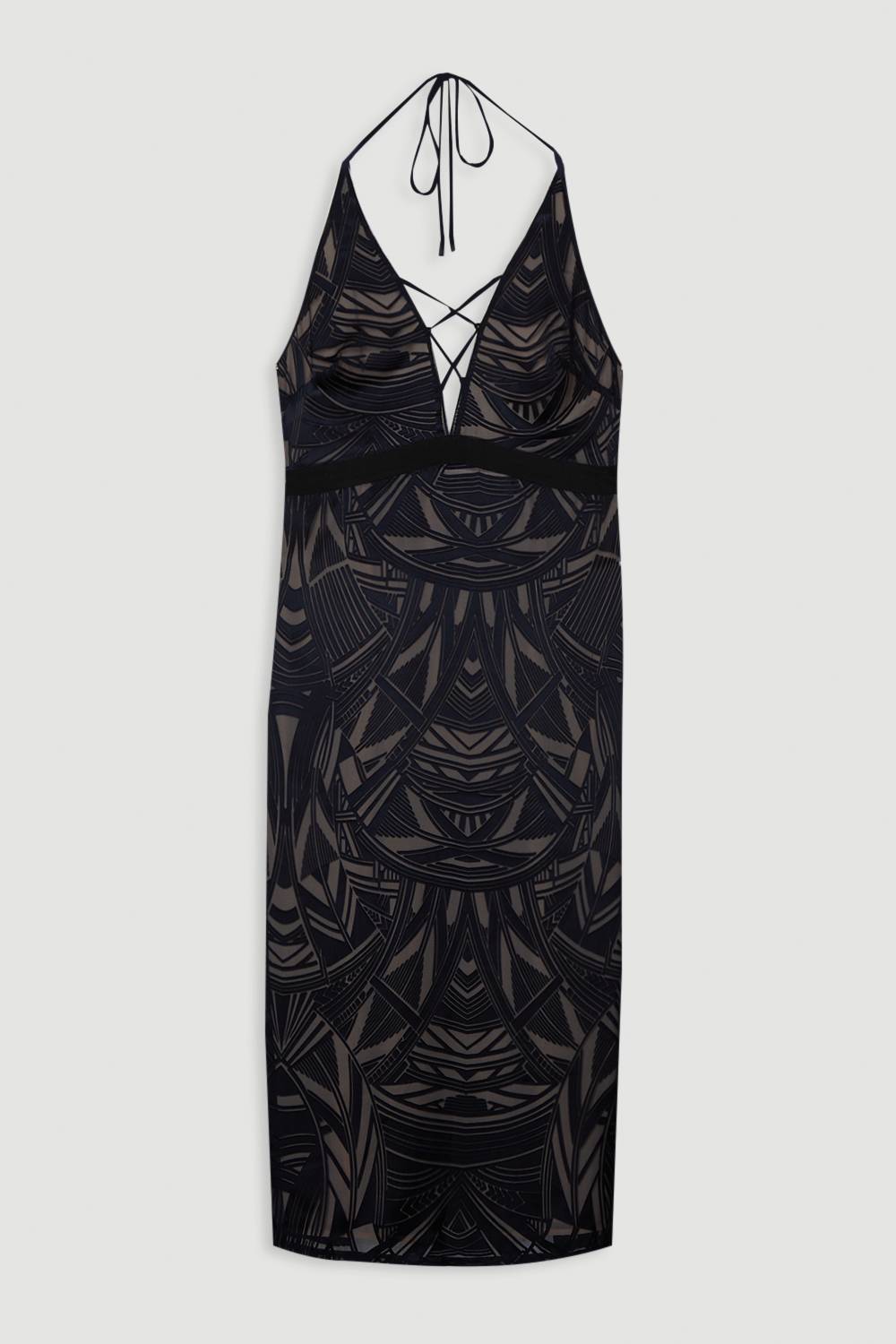 KarenMillen Amelia Graham Robe Colonne Tissée Grande Taille avec Détails en Lacets Burnout