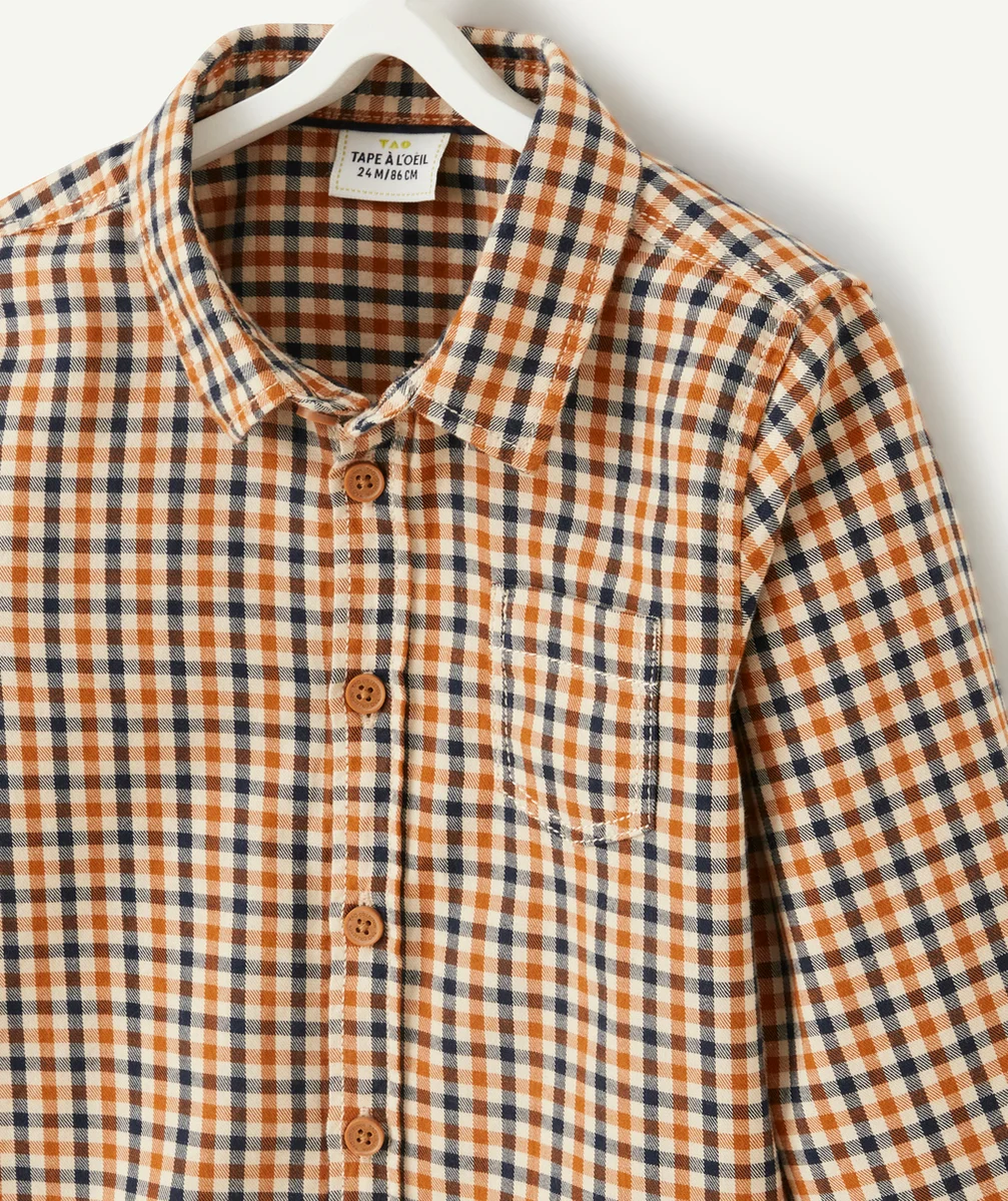 CHEMISE BÉBÉ GARÇON À CARREAUX BLEU ET CAMEL