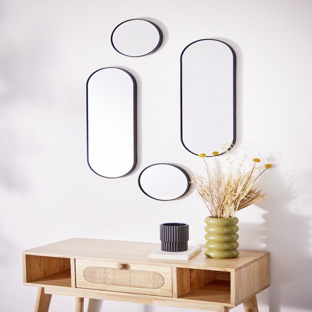 Lot de 4 miroirs ronds et ovales noirs