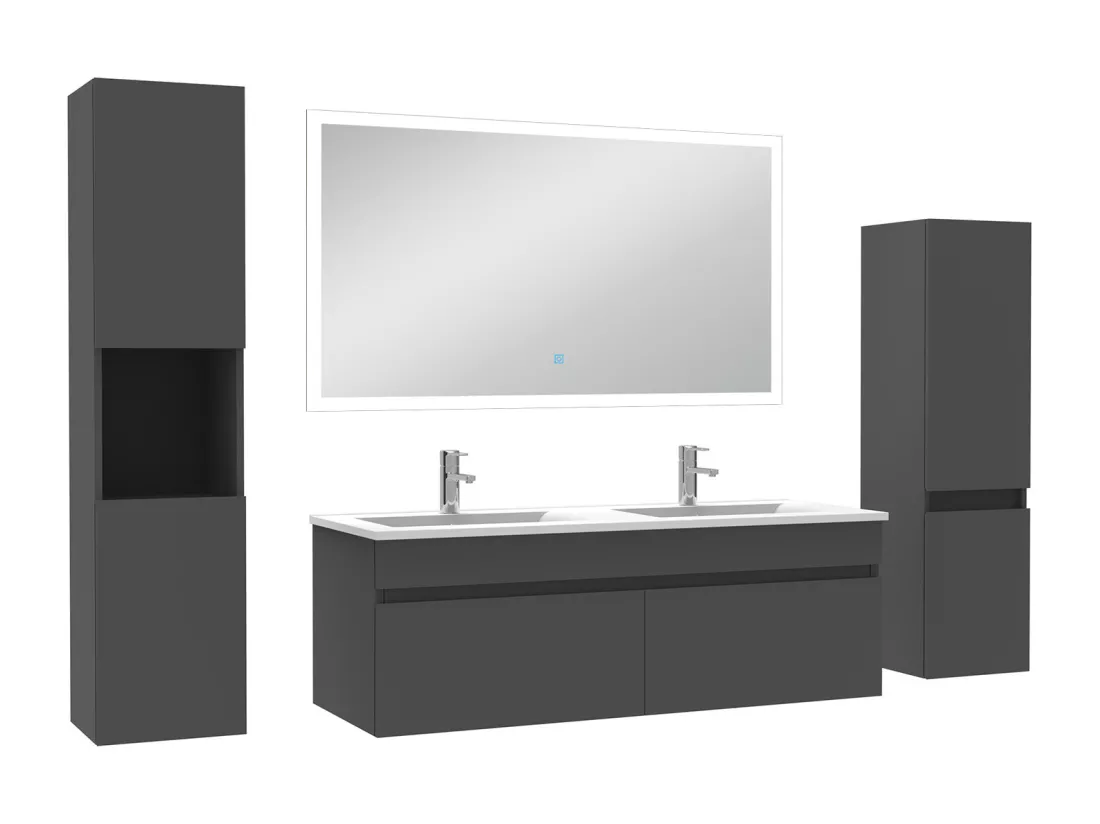 Ensemble meuble Salle de Bain 120cm double vasque avec colonne + miroir lumineux dimmable anthracite