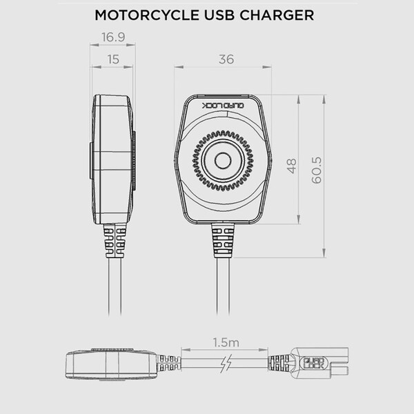 Quad Lock - Chargeur USB Moto Noir