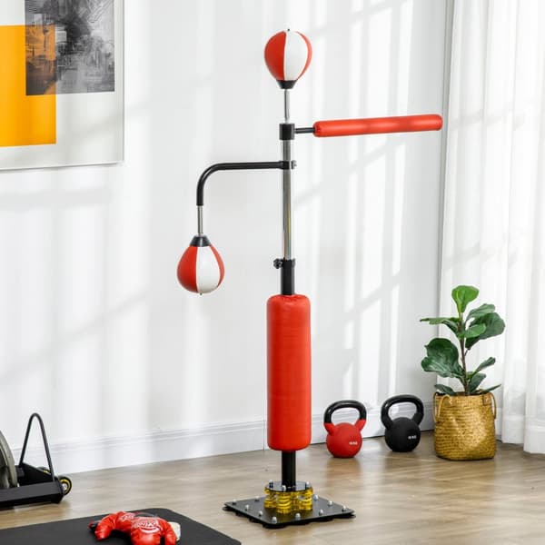 Stående Boks Frittstående Boksesekk 140-205 Cm Høydejusterbar Stående Boksetrener Med 2 Hastighetsballer Refleksstang Sugekoppbase For Voksne