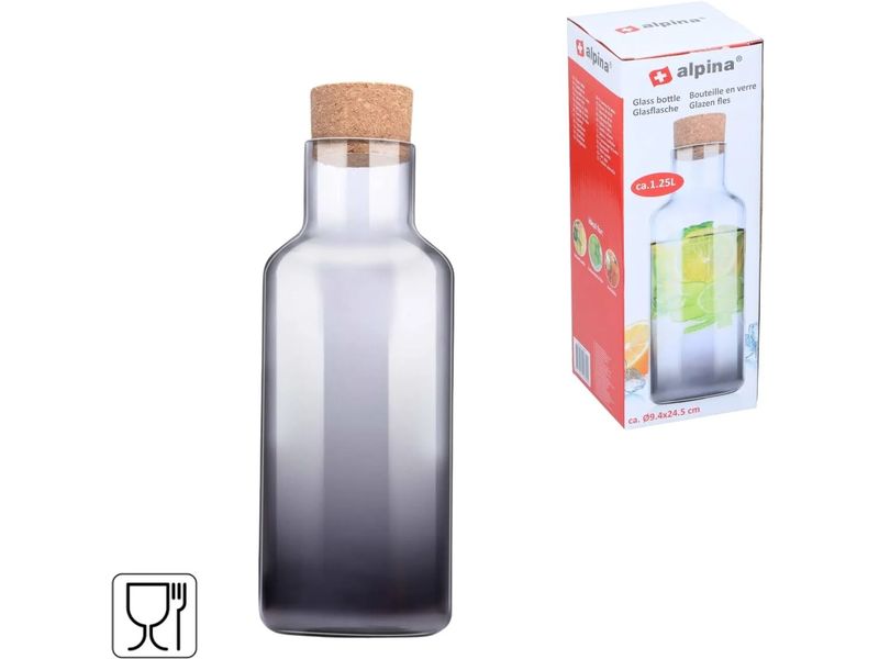 alpina Glaskaraffe mit Korkdeckel 1.25 l, Semitransparent Elegante Glasbehälter mit Korkenverschluss