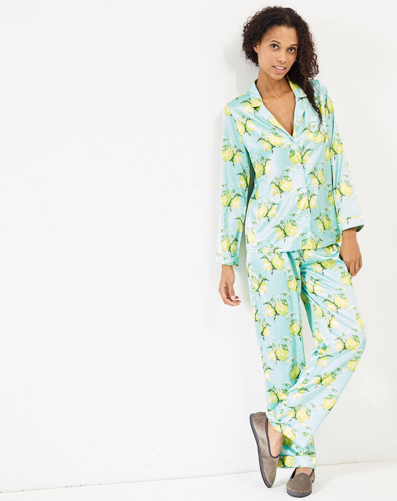 Quartier Latin Pyjama satiné Lemon turquoise/jaune/vert