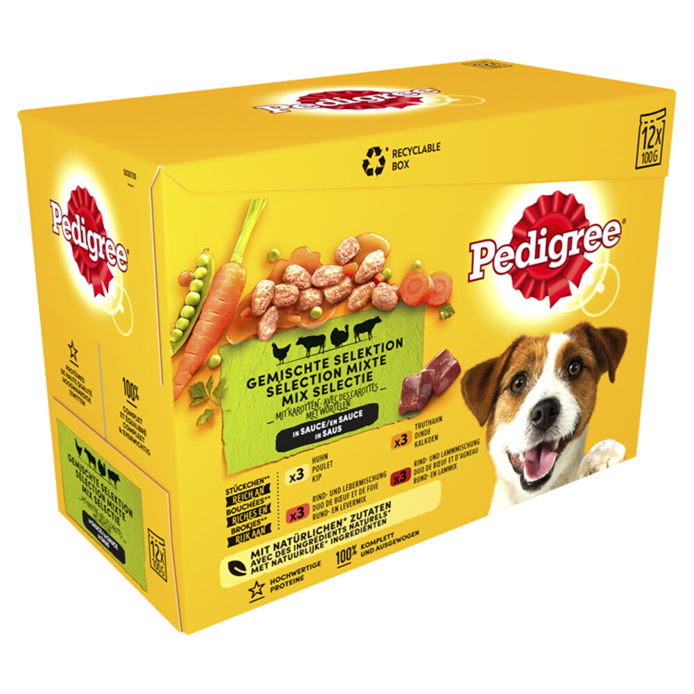 Pedigree Adult Hondenvoer Maaltijdzakjes Multipack Vlees & Gevogelte in Saus12 x 100 gr