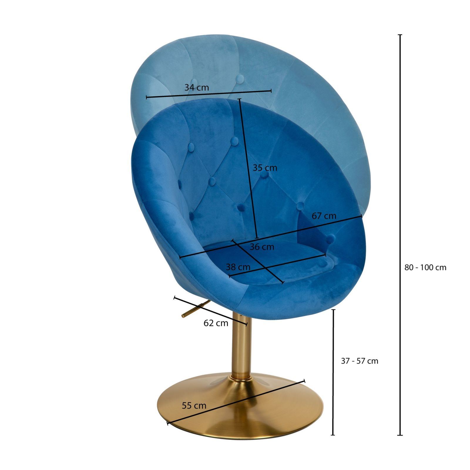 Loungesessel - blau-gold - Samt - höhenverstellbar