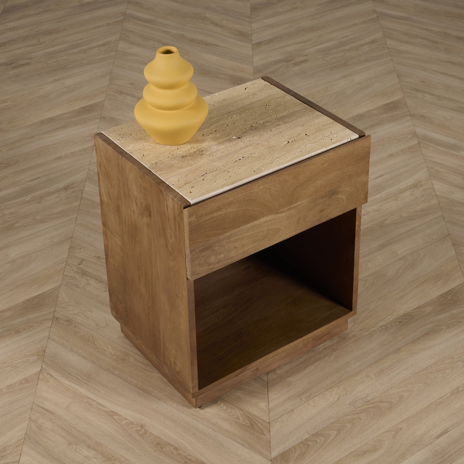 Nachtkastje Granada Beige|Bruin|Hout - Bruin|Hout - Mango