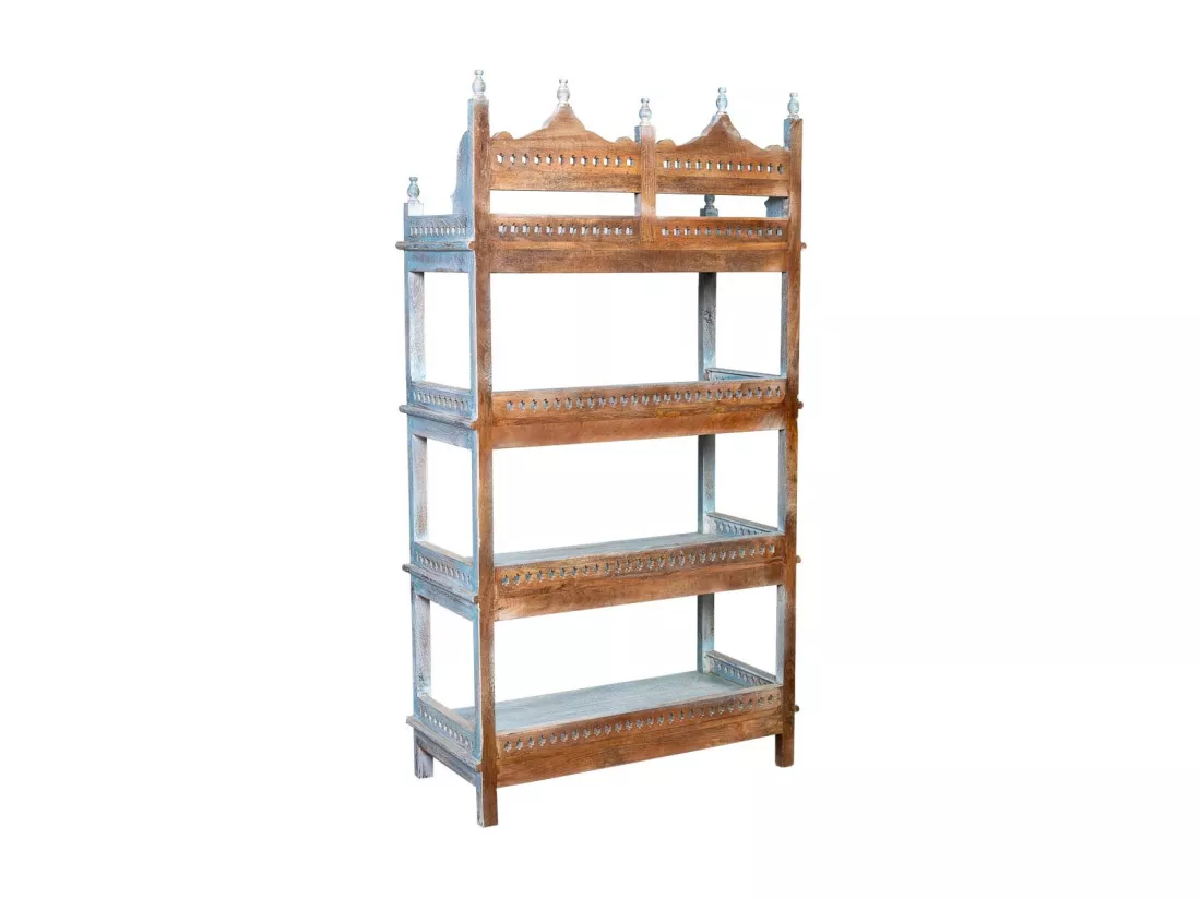 Étagère en bois sculpté bleu 90x40x166