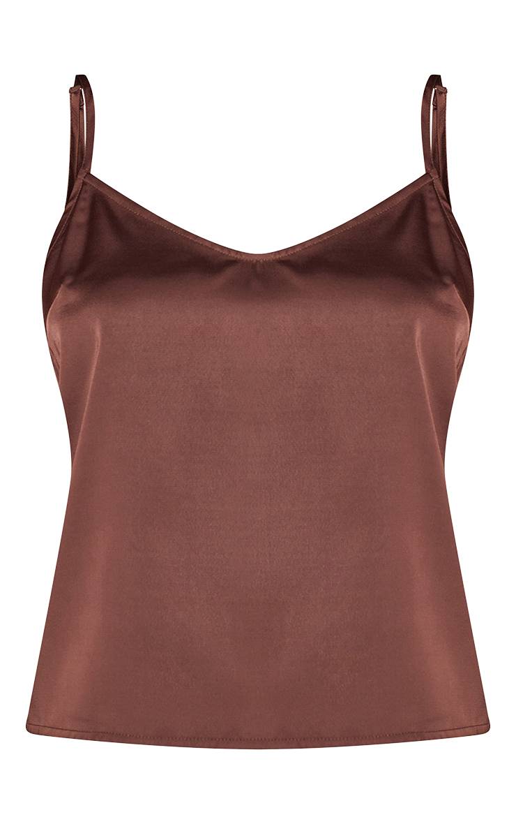 Chocolat Top En Satin À Dos Échancré Avec Détail En Dentelle