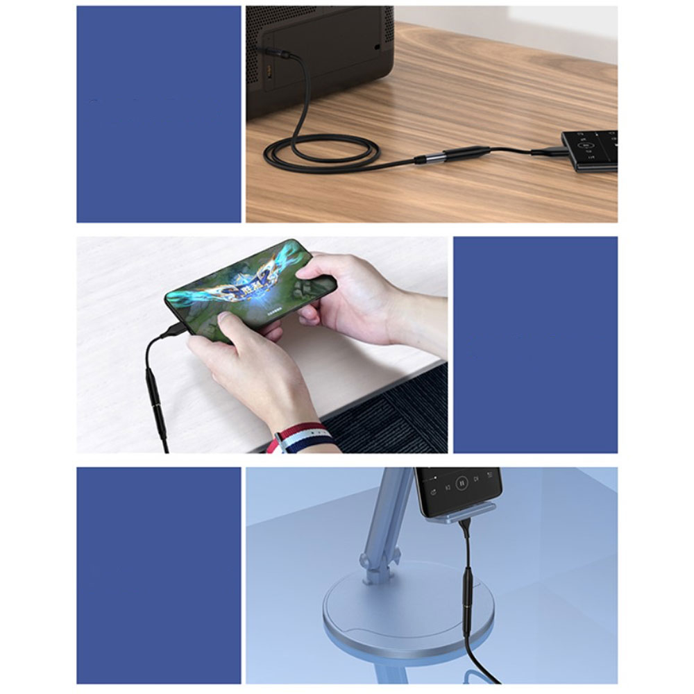 (10cm) USB C auf 3.5mm AUX Klinke Adapter Kabel - Schwarz