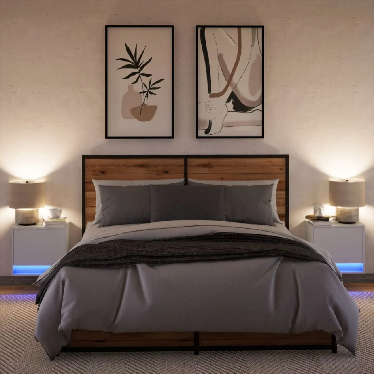 vidaXL Tables de chevet murales avec lumières LED 2 pcs blanc