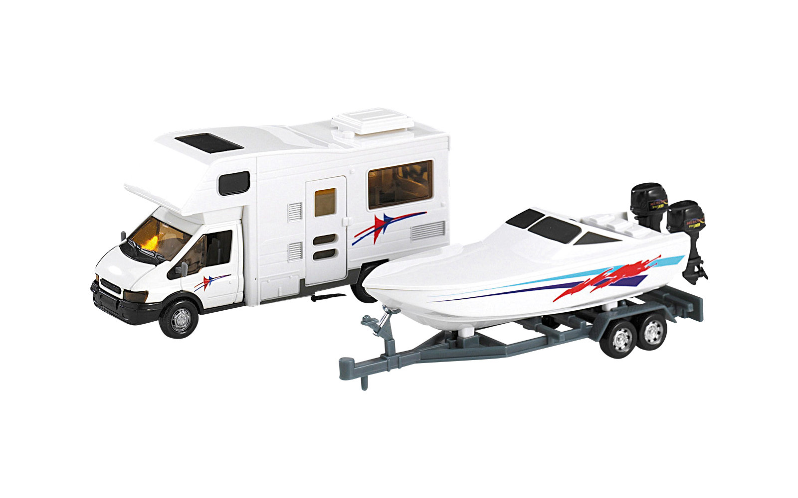 Motorhome-Wohnmobil mit Bootsanhänger