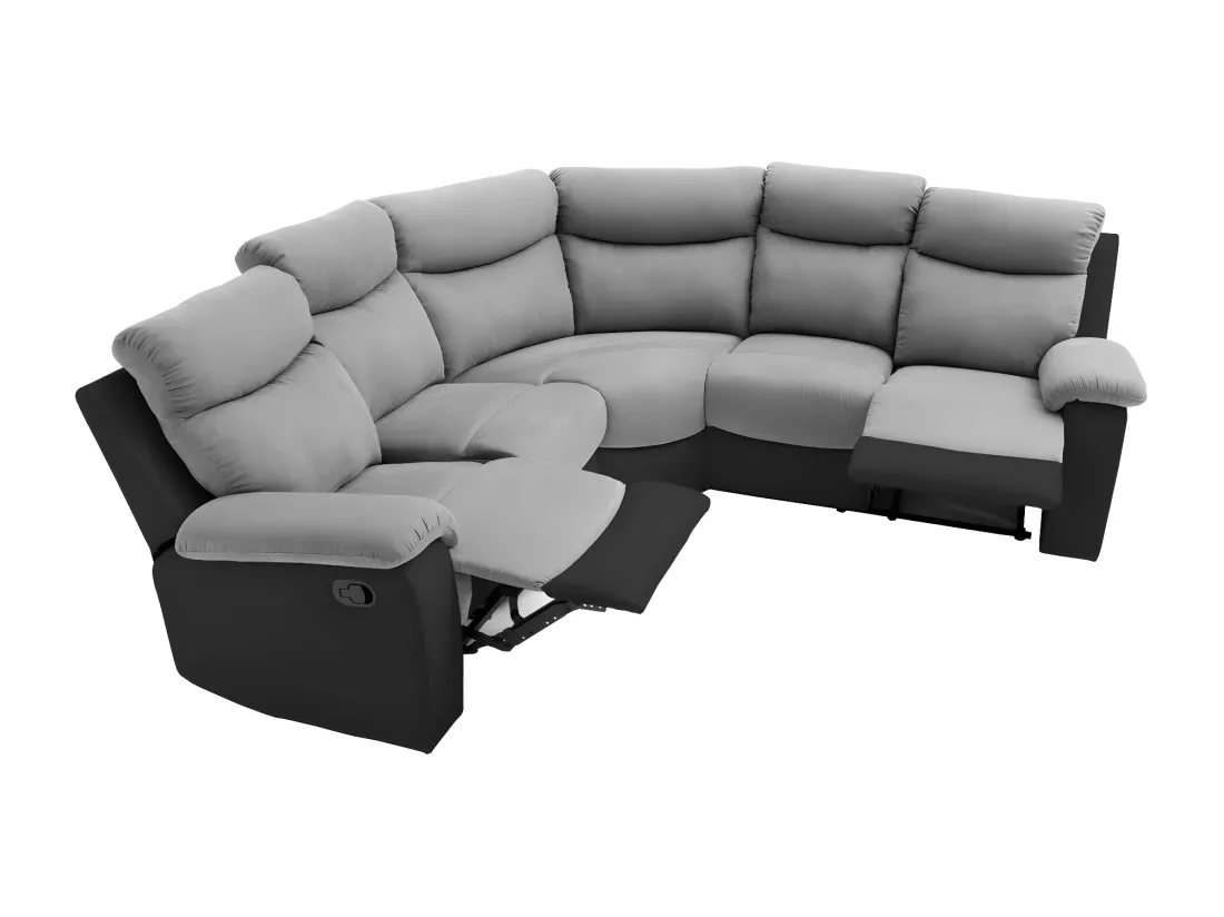 Canapé d'Angle de Relaxation Oscar 5 places bi-matière - Gris/Noir - L238 x P238 x H99cm - Loungitude