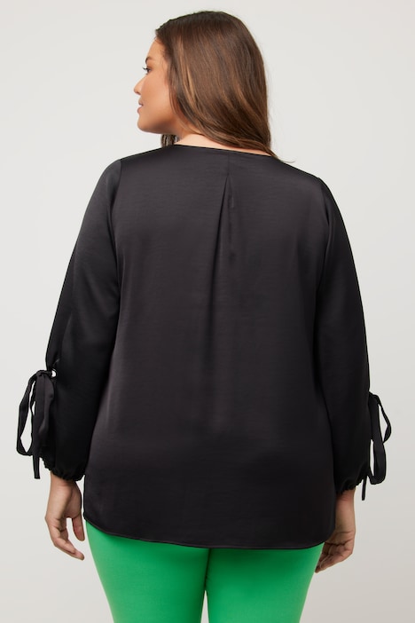 Bluse, V-Ausschnitt, A-Linie, Zierschleife, Ballonärmel