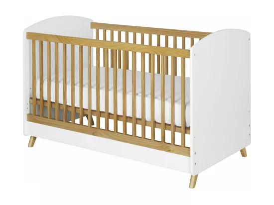 Lit bébé évolutif 70x140 cm panneaux de fibres blanc et noisette KOMBU
