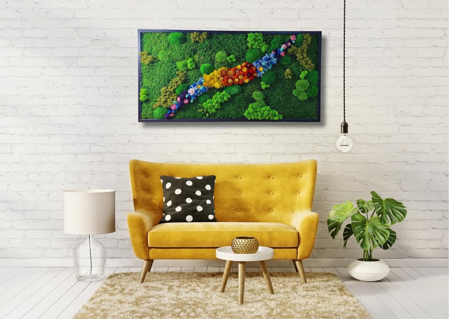 HelloMoss Moosbilder mit Rahmen 110x50cm - Moosbild XXL mit Island Moos Konserviert - Luxus Deko für Ihr Zuhause - Mooswand Deko Wohnzimmer Groß