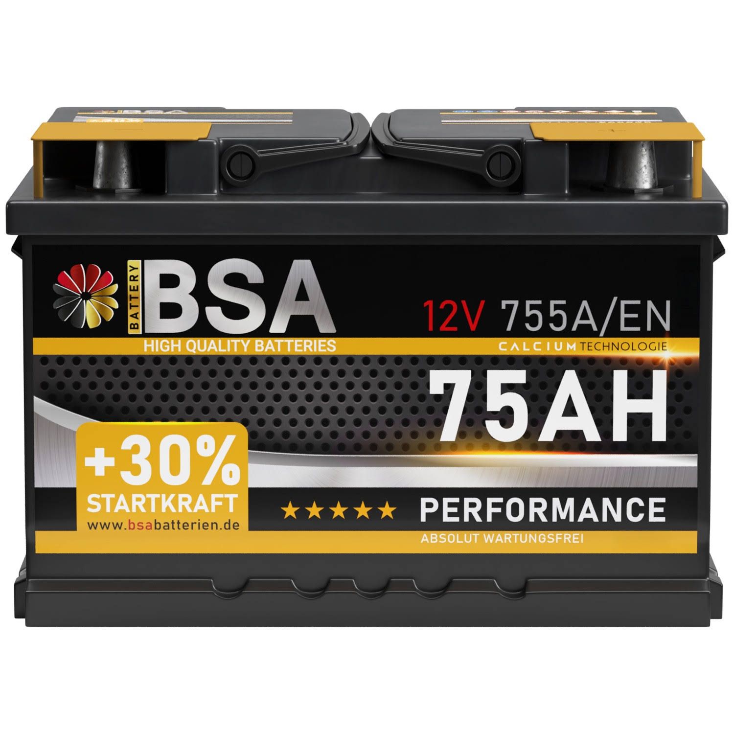 BSA Autobatterie 75Ah 12V 30 Power ersetzt Batterie 70Ah 72Ah 74Ah 77Ah 80Ah