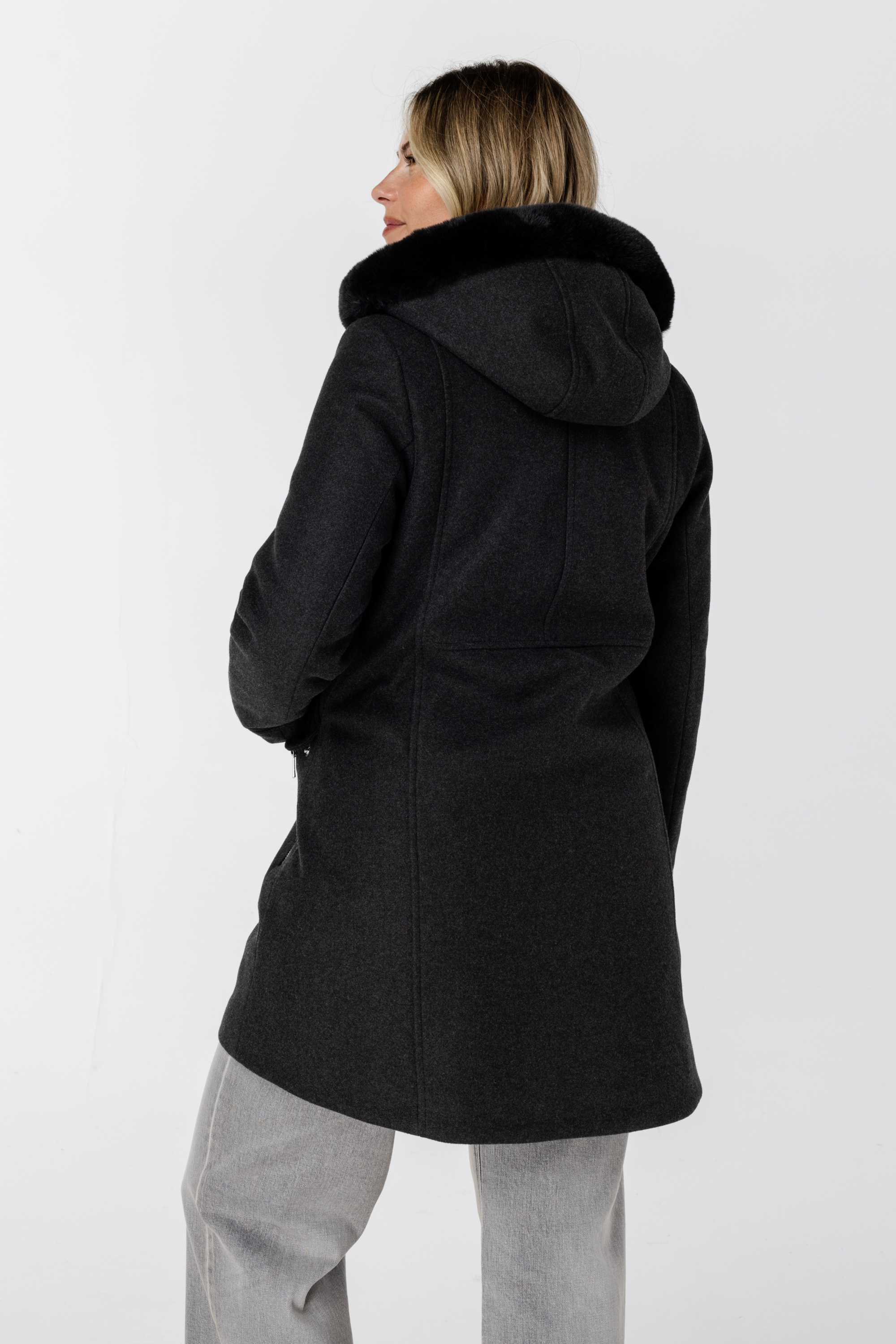 Gevoerde jas met ritssluiting dark grey melange