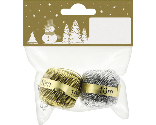 Rollen garen, 10 m per stuk, goud en zilver, 2 stuks.